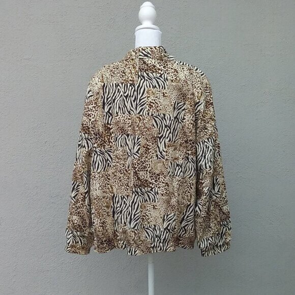 Koret Sport Jacket Women's 20W Black Brown Khaki Animal Print Zipper Grannycore - Picture 6 of 7